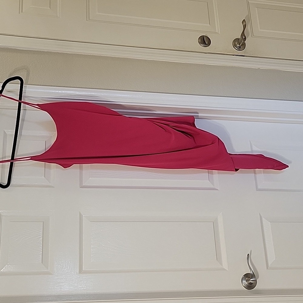 Rue 21 dress size large, hot pink ruched at waist, spaghetti strap
